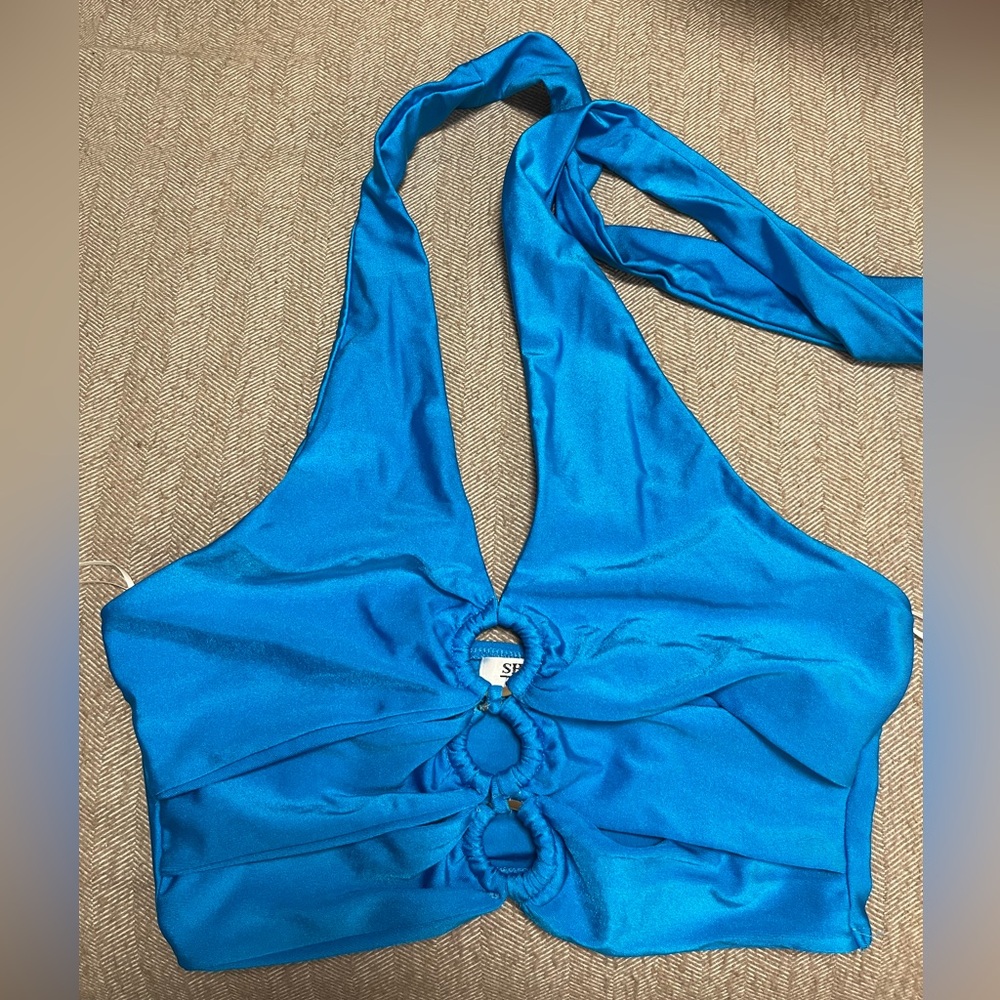 Cobalt Blue Keyhole Halter Crop Top by Shareen Collections Australia